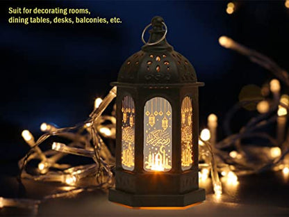 2 Pieces Ramadan Lantern Decoration, Ramadan Candle Lantern, LED Eid Mubarak Lamp, Ramadan Lantern Decor, Hanging Ramadan Lamp, for Home Tabletop Decor Creative Party Supplies (Black)