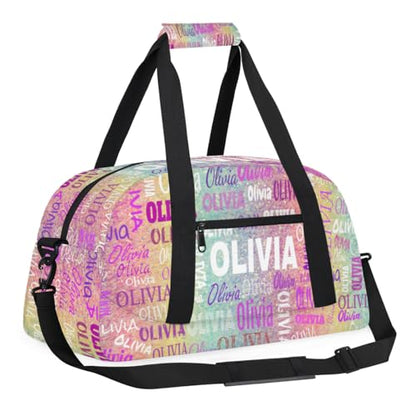 Custom Name Kids Overnight Duffel Bags Girls Cheerleaders Bag, Personalized Sport Gym Bag Travel Weekender Bags Colorful Rainbow Glitter - color: Color3