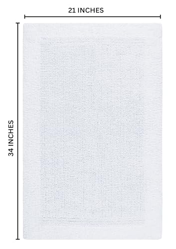 Bedding Craft 100% Cotton Bath Mat - Soft Hotel-Style Rectangular Bathroom Floor Rug - Plush, Water Absorbent Cloth Bathmat for Outside Bathtub/Shower, Machine Washable Cotton Bath Rug 21x34 White