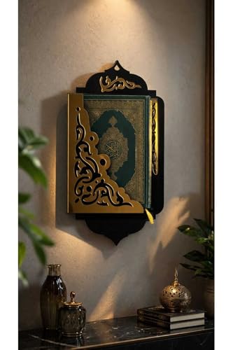 SODEF Wooden Wall Mounted Quran Holder Shelf Classic Black Wood 1 Shelf - Black