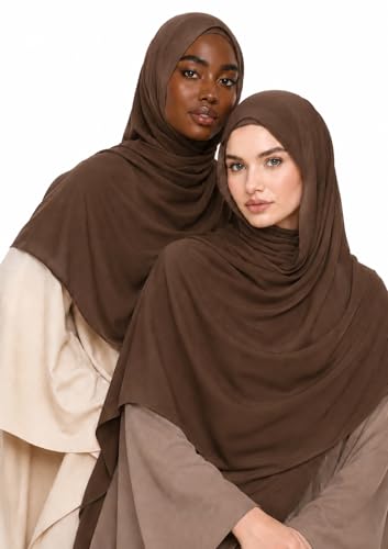 Premium Breathable Modal Cotton Hijab for Women, Lightweight, Non-Slip, Soft & Elegant Scarf for Everyday Wear - color: Warm Camel Brown