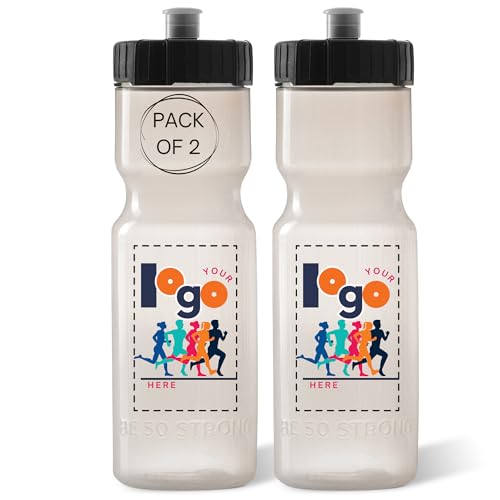 50 Strong Sports Water Bottles – Reusable 22 oz BPA-Free Plastic Bottles with Pull Top Cap – Made in USA – Top Rack Dishwasher Safe – Fits Most Bike Cages Brand - color: Custom, style: 2 Pack