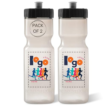 50 Strong Sports Water Bottles – Reusable 22 oz BPA-Free Plastic Bottles with Pull Top Cap – Made in USA – Top Rack Dishwasher Safe – Fits Most Bike Cages Brand - color: Custom, style: 2 Pack