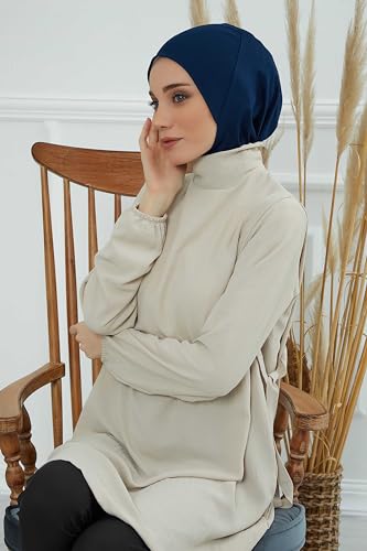 Aisha's Design Instant Turban 95% Cotton Head Scarf Headwear Combed Cotton Ninja Cap, Slip on Jersey Hijab - color: Navy Blue
