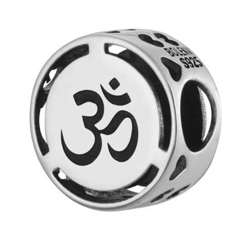 Inspirational Words Symbols 925 Sterling Silver Charm Bead For Pandora & Similar Charm Bracelets or Necklaces - color: Om Ahm Ohm - Hindu Buddhism Yoga