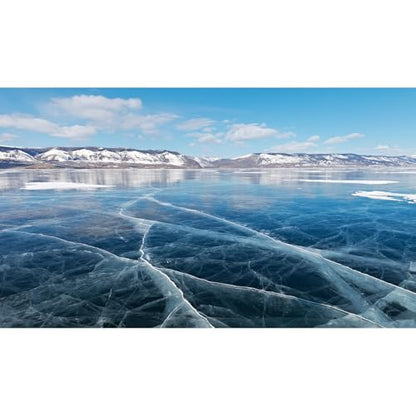 Winter Lake Landscape Fish Tank Background Sunny Frozen Baikal Lake Aquarium Background Blue Smooth Ice Cracks Natural Landscape Terrarium Backgrounds Frosty Mountain View Tank Backgrounds 24x12in - color: Ice-Blue, size: 24(W)x12(H)inches/ 60(W)*30cm(H)