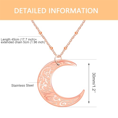 Stainless Steel Arabic Moon Pendant Necklace - Islamic Allah Symbol Jewelry for Men and Women - Religious Amulet Talisman Gift YA4979 - color: rose gold moon pendant necklace