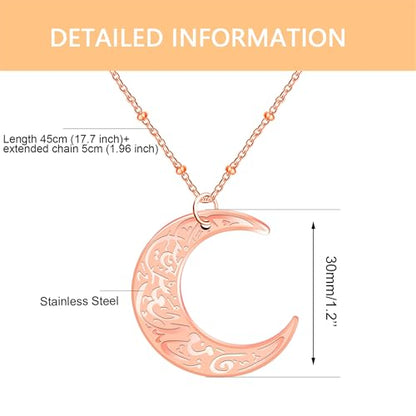Stainless Steel Arabic Moon Pendant Necklace - Islamic Allah Symbol Jewelry for Men and Women - Religious Amulet Talisman Gift YA4979 - color: rose gold moon pendant necklace