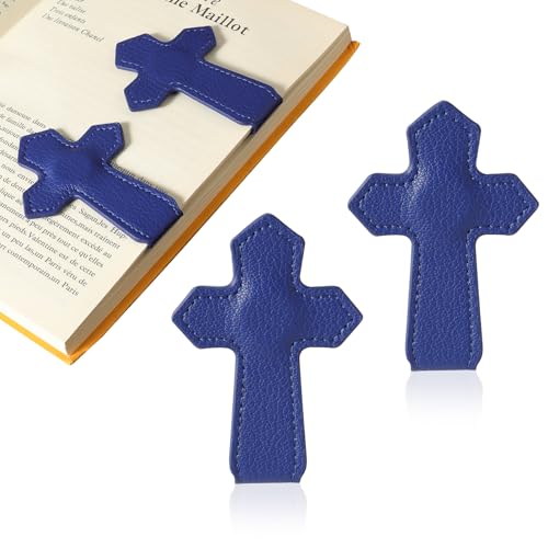 KINIVA Leather Magnetic Bookmarks for Women Men Book Lovers, Page Markers Gifts for Bible Students Teachers Reading (Cross-Blue-2pcs) - style: Cross-Blue-2pcs