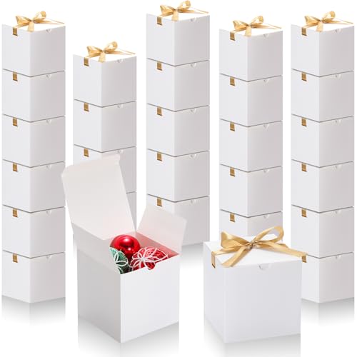 DOYIDE Small Gift Boxes, 60 Pcs 4x4x4 Inch White Elegant Paper Box with Ribbons, Party Favor Boxes for Candy Cupcake Christmas Wedding Baby Shower Bridesmaids Birthday - color: White, size: 4x4x4inch(Pack of 60)