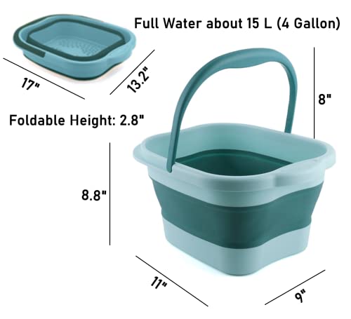 Collapsible Foot Bath Soak Tub with Handle, Plastic Foldable Feet Spa Soaking Basin Bucket with Massager Acupoint for Washing, Pedicure Foot Care Bathtub Bowl Tools for Pain Relief, Green - color: Darkcyan/Lightcyan