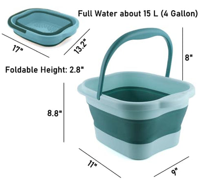 Collapsible Foot Bath Soak Tub with Handle, Plastic Foldable Feet Spa Soaking Basin Bucket with Massager Acupoint for Washing, Pedicure Foot Care Bathtub Bowl Tools for Pain Relief, Green - color: Darkcyan/Lightcyan