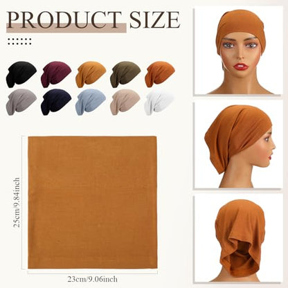 Chicingyou 10 Pieces Cotton Hijab Undercap for Women Scarf Inner Hijab Cap Chemo Headwear Chemotherapy Headwear Islam Muslim Under Scarf Turban Unisex Soft Hat Stretch Bonnet Tube Cap