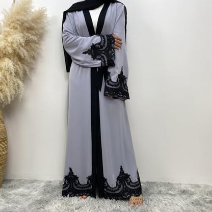 AFAVOM Women Turkey Abaya Islamic Muslim Prayer Dress Embroidered Cardigan Kaftan Dubai Robe Casual Turkish Modest Dress - color: Gray, size: XX-Large