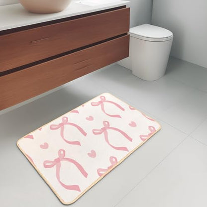 Cute Coquette Pink Bow Welcome Mat for Girls Bedroom Bathroom Decor | Heart Bow Home Decor, Pink Bathroom Floor Mat, Gifts for Pink Lovers, Non-Slip Indoor Entryway Mat, 29.5 x 15.7 Inch
