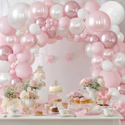 Blocesa Pearl Pink White Balloons Arch Kit Double Stuffed, Party Decor. - color: Pearl Pink White