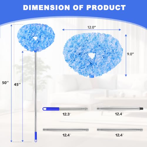 Ceiling Fan Cleaner Duster Reusable Microfiber Ceiling Fan Blade Cleaner Removable Duster with Extension Pole Adjusts 13 to 49.7 Inch for Cleaning Walls Furniture Door Window Top (Blue White) - color: Blue White