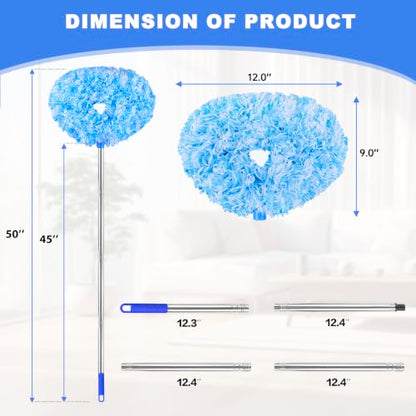 Ceiling Fan Cleaner Duster Reusable Microfiber Ceiling Fan Blade Cleaner Removable Duster with Extension Pole Adjusts 13 to 49.7 Inch for Cleaning Walls Furniture Door Window Top (Blue White) - color: Blue White