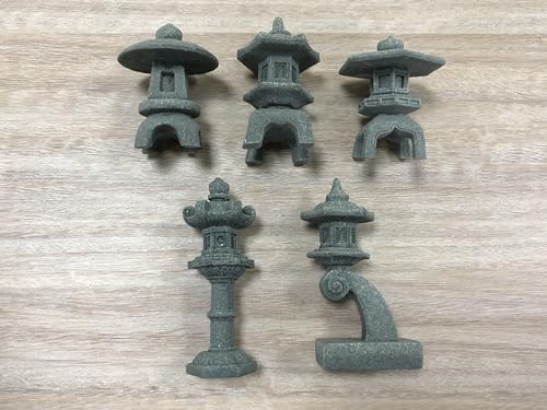 5Pcs Miniature Stone Japanese Lantern Pagoda Figurines | 1.77" To 2.6", Asian Decor, Fish Tank Aquarium Ornament, For Lovers Of Zen Culture, For Meditation Mini Zen Garden, Sand Box