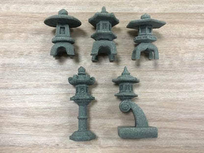 5Pcs Miniature Stone Japanese Lantern Pagoda Figurines | 1.77" To 2.6", Asian Decor, Fish Tank Aquarium Ornament, For Lovers Of Zen Culture, For Meditation Mini Zen Garden, Sand Box