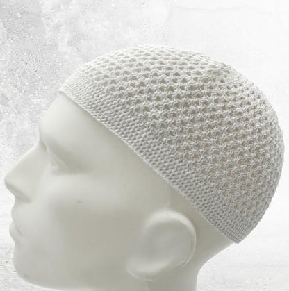 ESERRA Kufi Hats for Men and Women with 99 Tasbih Prayer Beads, Muslim Thick Breathable Skull Cap, Tasbeeh, Prayer Cap - color: White