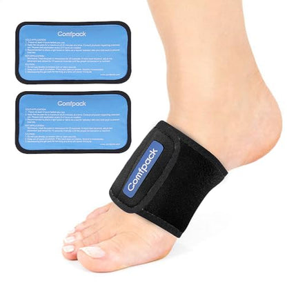 Comfpack Cold Therapy Wrap with 2 Gel Packs for Pain Relief, Reusable Gel Ice Pack for Arch, Foot, Wrist, Ankle, Relief for Arch Pain, Plantar Fasciitis, Instep Pain, Swelling, Extensor Tendonitis - size: Black, style: 1 Sleeve + 2 Gel Packs