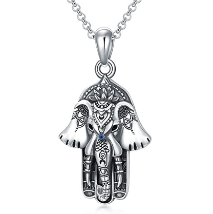 PROESS 925 Sterling Silver Hamsa/Allah Necklace Evil Eye Amulet Jewelry Gifts for Men Women - style: Hamsa Elephant Necklace