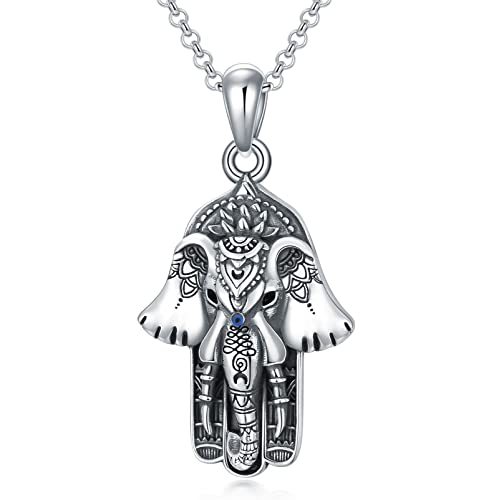PROESS 925 Sterling Silver Hamsa/Allah Necklace Evil Eye Amulet Jewelry Gifts for Men Women - style: Hamsa Elephant Necklace