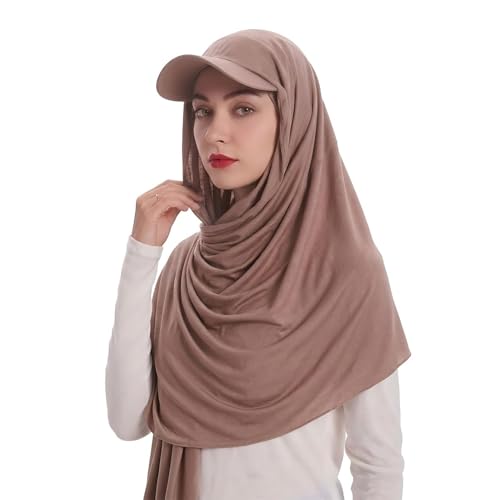 ZLYC Women Muslim Hijab Scarf with Visor Built-in Undercap Sun Protection Headwrap - color: Solid Pink Latte