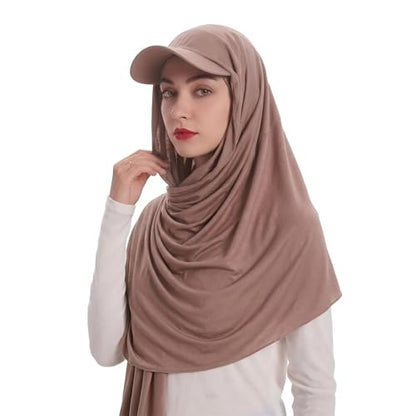 ZLYC Women Muslim Hijab Scarf with Visor Built-in Undercap Sun Protection Headwrap - color: Solid Pink Latte