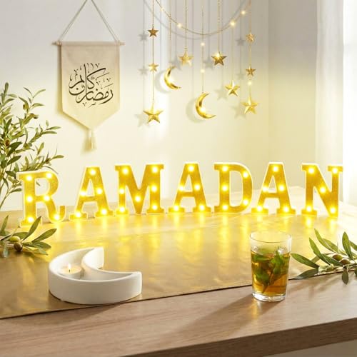Aurelema Sukkot Large LED Letter Sign LED Lights Battery Powered Table Decoration for Party Gift Tabletop Decoration(Ramadan) - size: 8.27 inches, style: Ramadan
