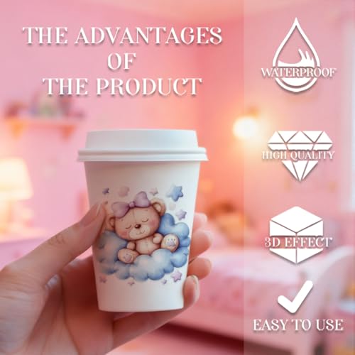 12 Pcs Bear UV DTF Cup Wraps, 4.3 x 9.4 Inch Sleeping Bear UV DTF Transfer Stickers Waterproof Rub on Transfer Decals for 16OZ Glass Bottle Vase Furniture Crafts - style: Sleeping Bear