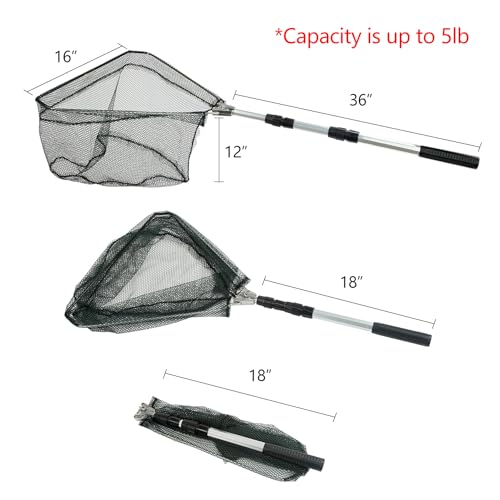 RESTCLOUD Fishing Landing Net with Telescoping Pole Handle, Fishing net Freshwater for Kids Men Women, Extend to 40-63 Inches - style: A: Aluminum Handle, 50" Full