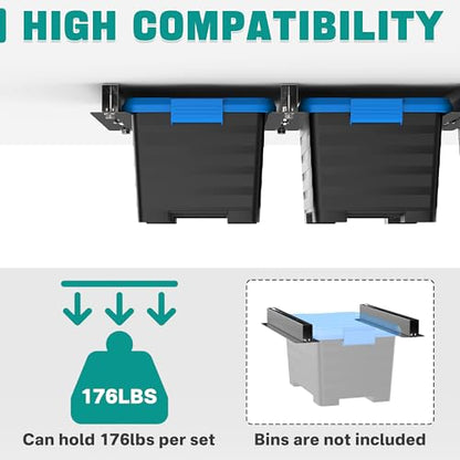 EVERHANGER Ceiling Storage Rack, Heavy Duty Overhead Storage Rack for Garage, Adjustable Ceiling Bin Storage System, 5 Sets for 4 Bins, 16 Inch - style: For 4 Bins