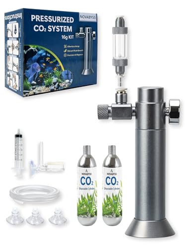 Aquarium CO2 Kit with Regulator, 2 x 16g Cartridges, 3/8" Thread | Compact 5.5 x 2 in system includes 2 cartridges, push-fit bubble counter, diffuser and 6.5 ft tubing for planted nano tanks