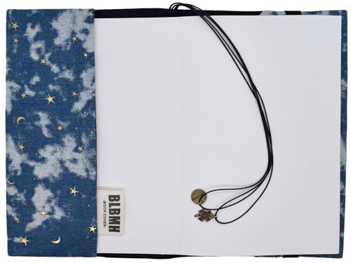 BLBMH 5x8 Book Cover | Handmade Non-Stretch Fabric Sleeve with Bookmark | for Paperback Bible Journal | Privacy Reading Gift for Women - Denim - color: Denim