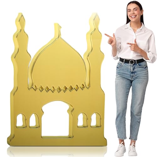 Thyle 5 ft Arabian Mosques Stand-up Cardboard Cutout Life Size Ramadan Eid Mosque Decoration Islam Muslim Backdrop Photo Prop for Muslim Interactive Praying Quran Book Pray and Islam Teach Gift - style: Arabian Mosques