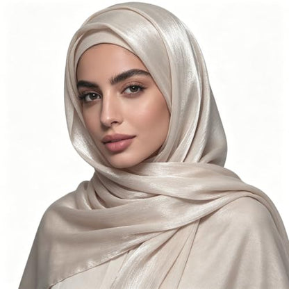 Women Premium Hijab Head Scarf Lightweight Shimmer Scarves Crepe Wedding Shawls and Wraps for Evening Dresses Shiny - color: Light P 14#