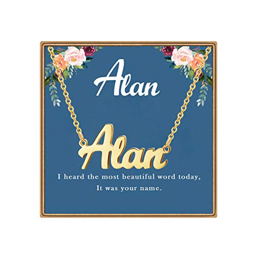 Ldurian Custom Name Necklace, Personalized Name Plate Pendant Necklace Pre Gifts, Charm Pre-made Jewelry for Mom Mama Birthday Anniversary - size: 20 Alan
