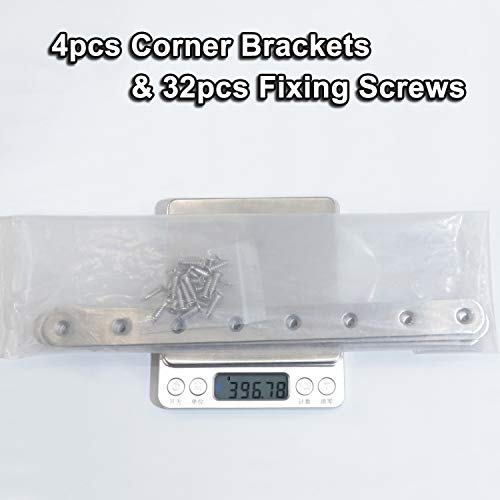 4 Pcs 9.7" Stainless Steel Flat Brackets, Mending Plates with 32PCS Screws | 8-Hole Design for Secure Fixing, Ideal for Wood/Board/Bed Frames/Furniture/Shelves, Rust-Resistant Steel, with Mounting Screw