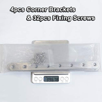 4 Pcs 9.7" Stainless Steel Flat Brackets, Mending Plates with 32PCS Screws | 8-Hole Design for Secure Fixing, Ideal for Wood/Board/Bed Frames/Furniture/Shelves, Rust-Resistant Steel, with Mounting Screw