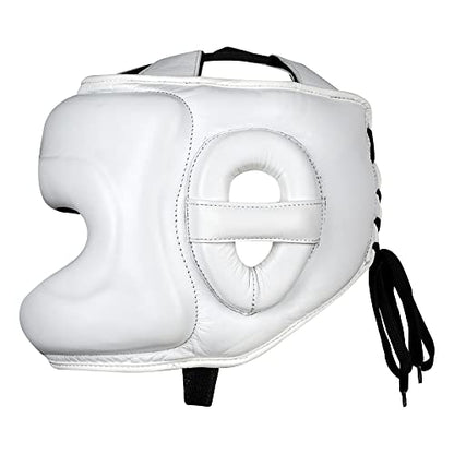 Vali Lancer Leather Face Saver Headgear for Training - color: White, size: Small-Medium