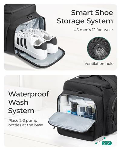 BAGSMART 4-IN-1 Gym Bag for Women Men, TSA Duffle Bag for Travel | With Shoe Compartment & Wet Pocket, 22L/30L/38L Tactical Backpack with 40oz Water Bottle Holder, Lightweight, Water-resistant - color: Military Black