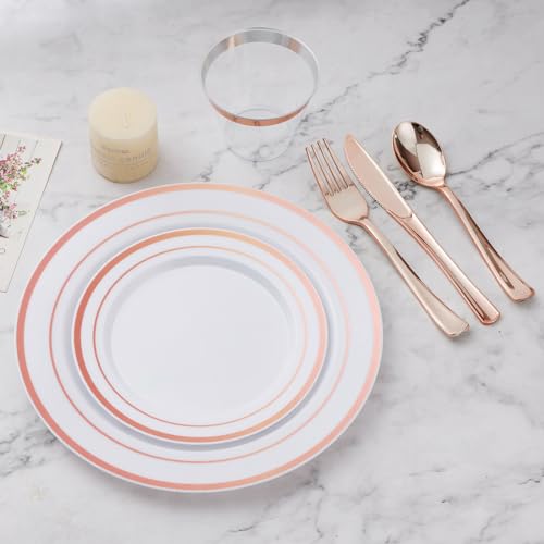 BESTVIP 450PCS Rose Gold Dinnerware Set for 75 Guests, - color: Rose Gold, size: 75 Guests