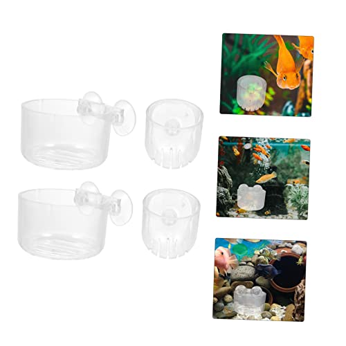 4pcs Acrylic Fish Feeding Cup Set Shrimp Feeder Suction Base for Aquatic Feeding in Aquariums and Fish Tanks
