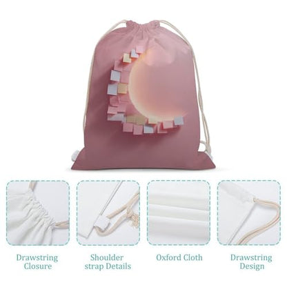 Small Pastel Sticky Notes Crescent Moon Silhouette Drawstring Backpack Canvas String Bag Lightweight Sports Gym Bag for Men Women
