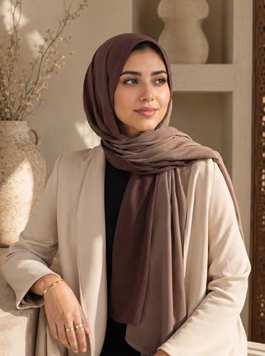 Gradient Dual Color Scarf，Elegant Ombre Headwraps Hijab, Modal Cotton Feel Lightweight Sunscreen Shawls for Women - color: 6#brown