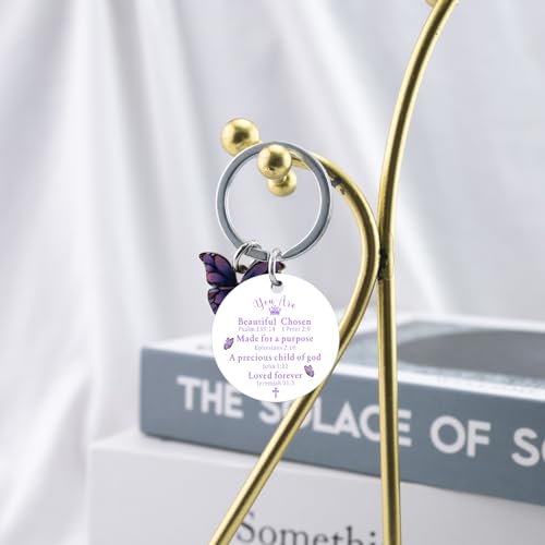 OEHEDOU Purple Gifts Butterfly Gifts For Women Bible Verse Keychain Gifts Christian Gifts For Women Religious Gift For Women Inspirational Item Purple Keychains Inspirational Gift For Women