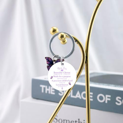 OEHEDOU Purple Gifts Butterfly Gifts For Women Bible Verse Keychain Gifts Christian Gifts For Women Religious Gift For Women Inspirational Item Purple Keychains Inspirational Gift For Women