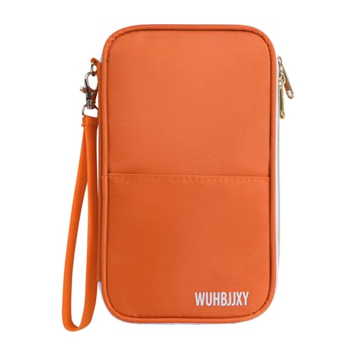 Multifunctional, Secure,Practical, RFID Family Passport Holder, Travel Wallet Travel Document Organizer, Three-Layer Design, Strong storage Function - color: Orange